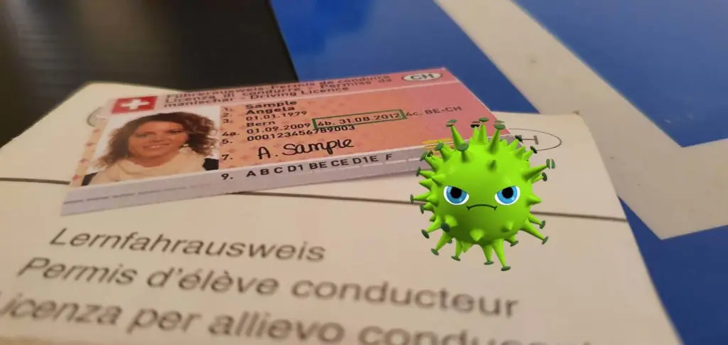 Articles 14 permis de conduire et logo virus